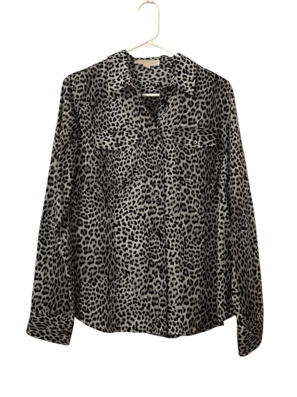 Michael Kors Gray & Black Animal Print Button Down Blouse